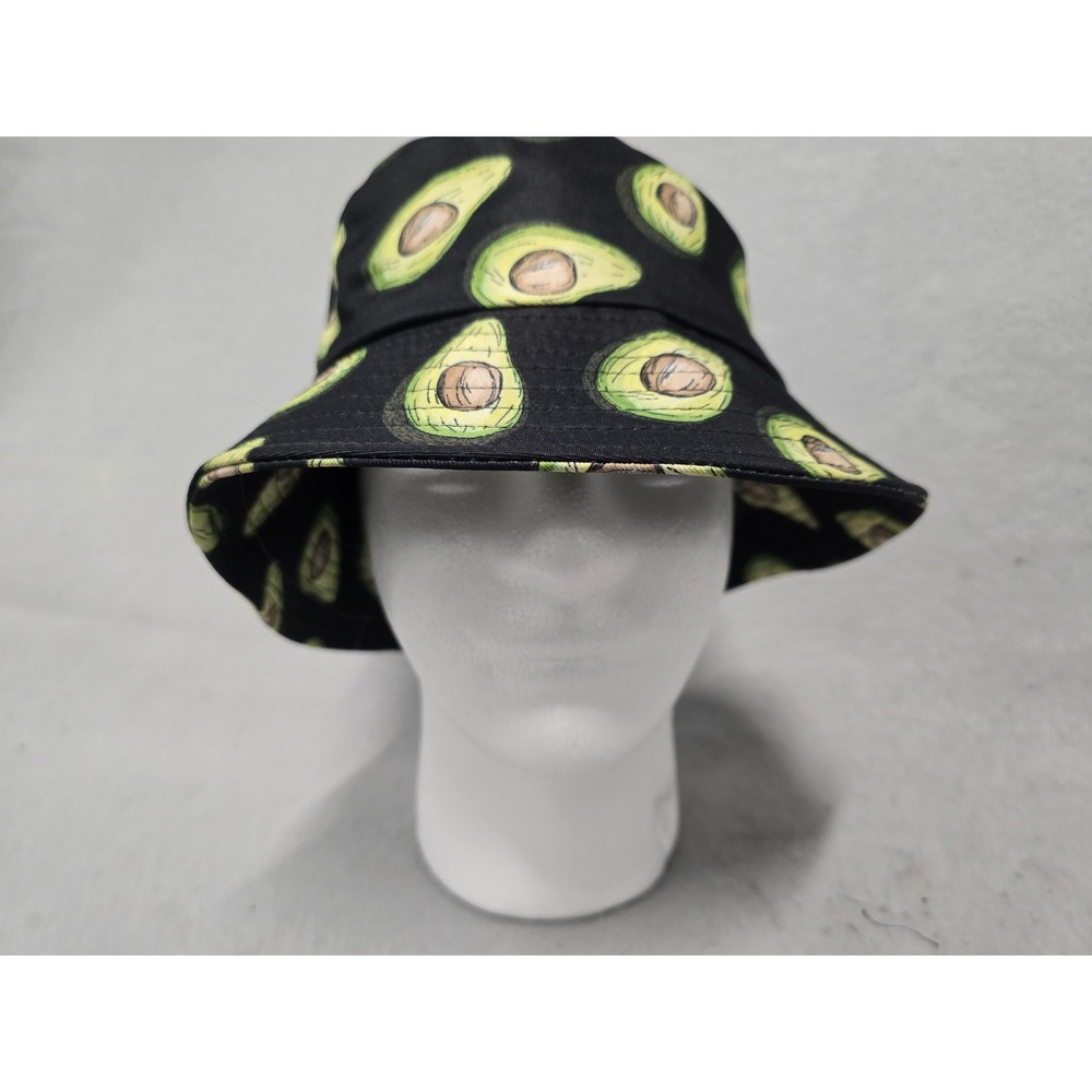 Mens Avocado Print Bucket Hat Black Cotton Summer Festival Sun Hat